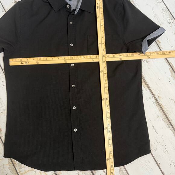 Tahari Men's slim fit short sleeve button up black shirt sz Lg Grey roll up cuff - Picture 6 of 6